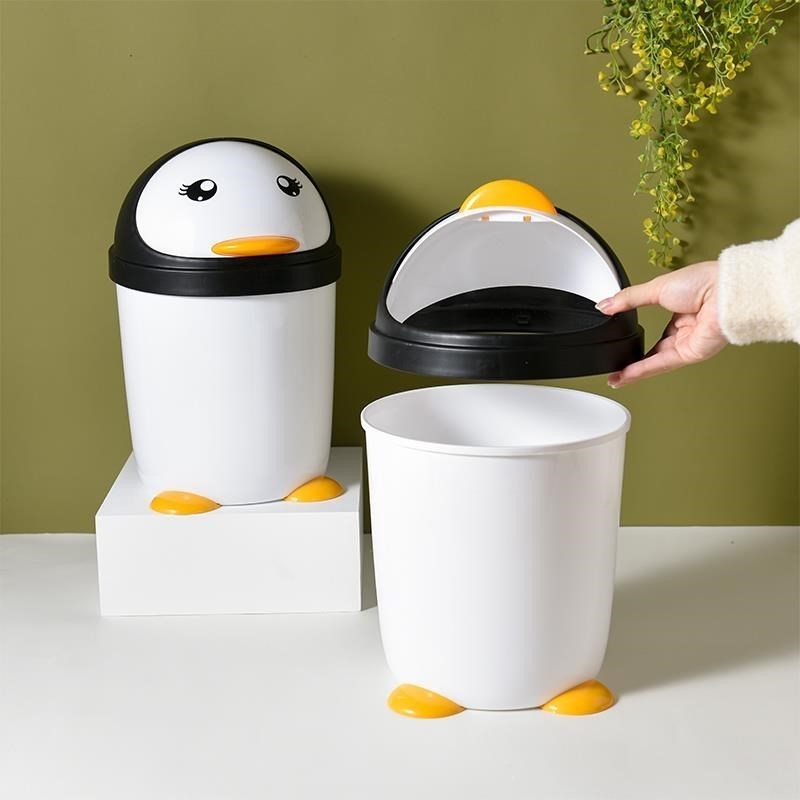 卡通企鹅垃圾桶厕所家用卫生间大号带盖厨房客厅可爱少女卧室创意