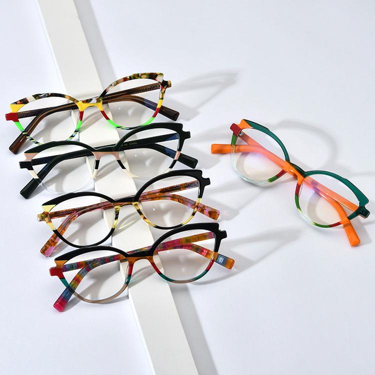 眼镜近视防蓝光配色男女可拼猫眼框板材架复古小众手工新款设计师