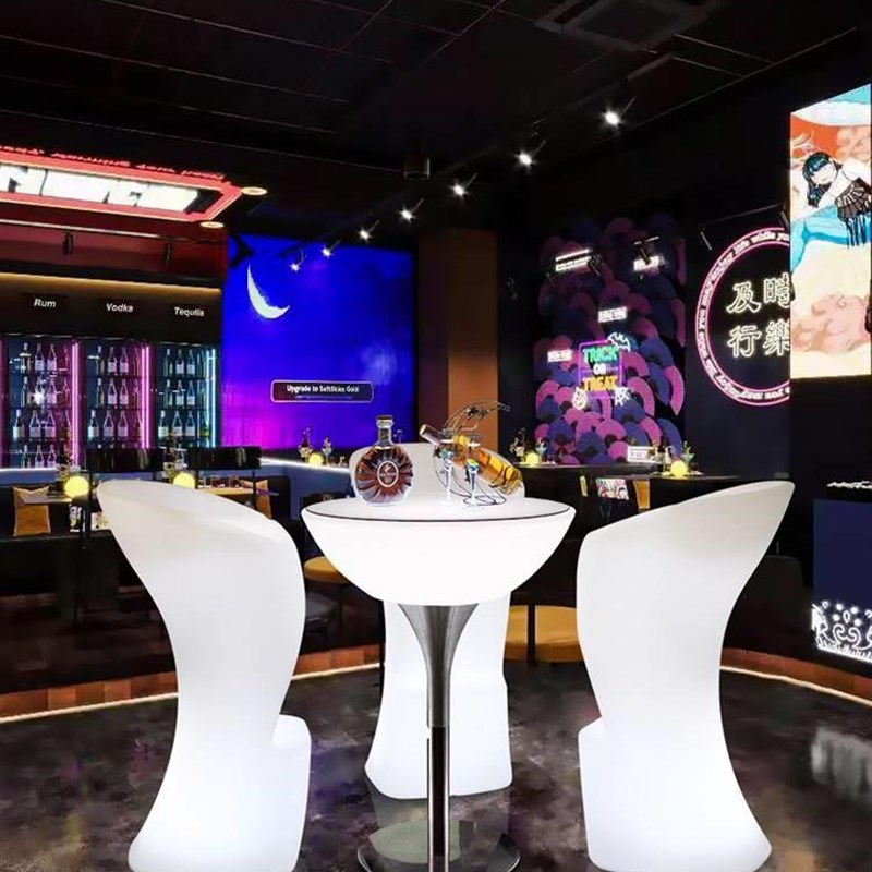 发光酒吧高脚桌椅组合KTV清吧防水圆形吧台酒桌户外阳台庭院桌子