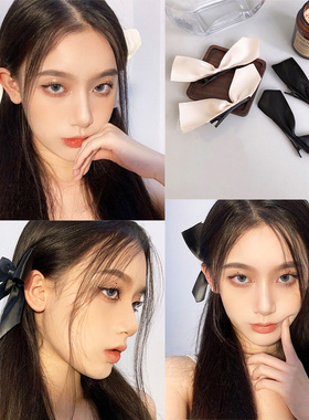 2pcs Black White Ribbon Hair Bows Clips Vintage Bowknot Side