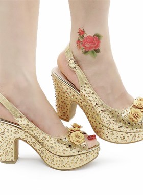 Starry Floral Shoes Women Chunky Sandals Slingbacks Women Pu