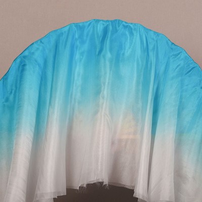 真丝舞蹈扇子湖蓝色渐变白古典舞胶州秧歌长绸扇双面加长飘跳舞扇