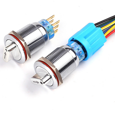 厂促1922mmf金属按钮二档三挡小圆形旋钮旋转发光带灯按钮开关品