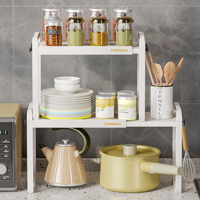 伸缩厨房多层分类置物架橱柜下水槽锅具台面调料收纳微波炉储物架