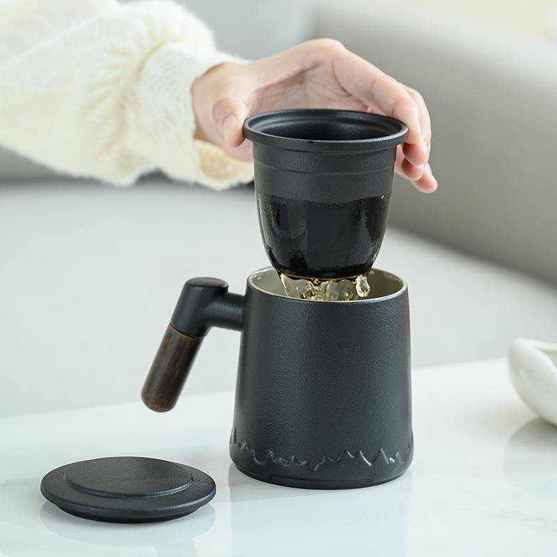 茶水分离杯茶杯陶瓷杯子高颜值泡茶杯办公马克杯带盖节庆礼品