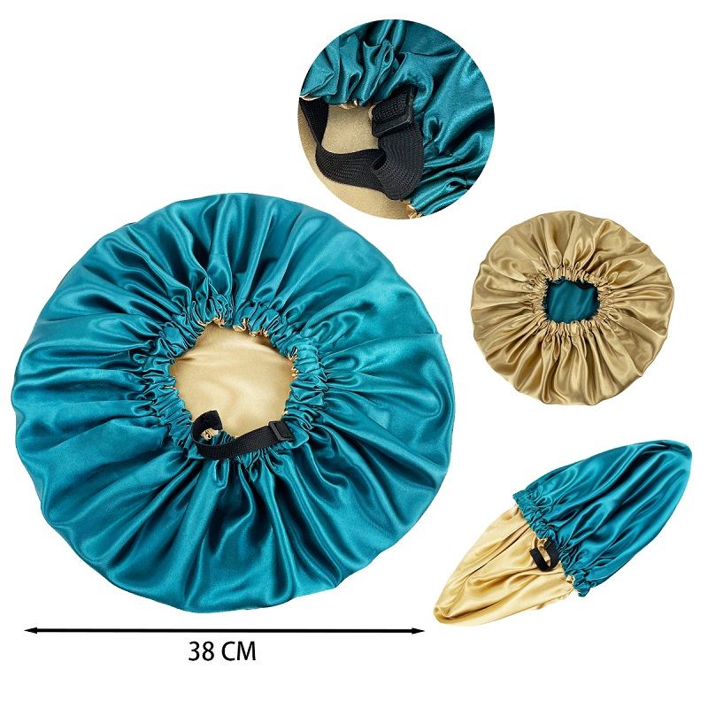 Silky Satin Bonnet Hair Cap Double Layer Sleep Night Cap wit