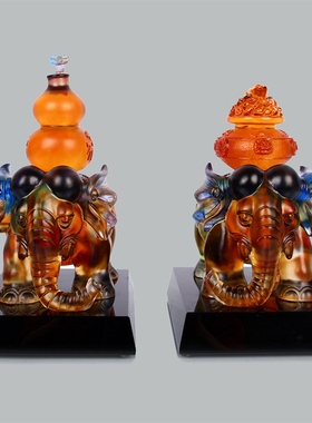 极速琉璃招财大象一对客厅家居装饰品结婚乔迁开业礼品创意摆件手