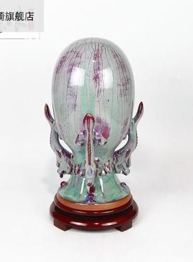 禹州神垕后陶瓷钧瓷花瓶钧窑家居摆设送礼收藏蚯蚓走泥纹四龙聚石