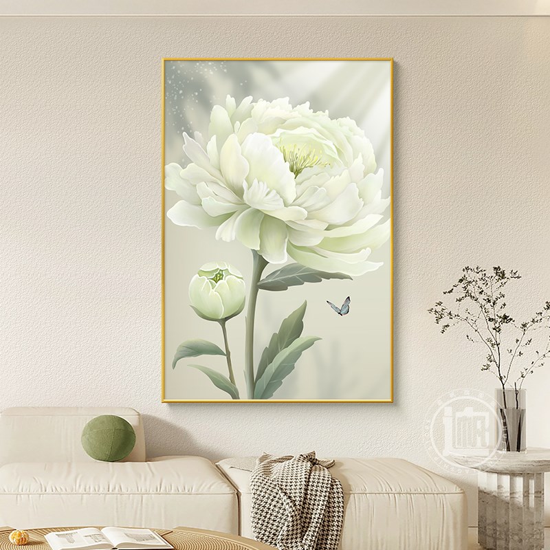 网红客厅牡丹花装饰画花开富贵花卉花朵艺术壁画落地式沙发背景墙图片
