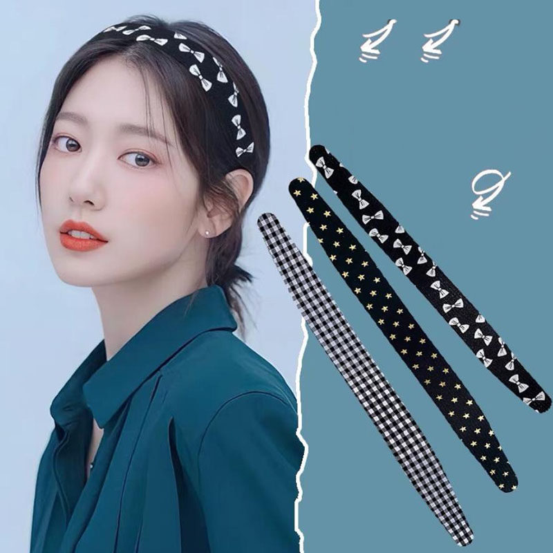 Magic Tape  Headband Floral Print Grid Sweet Hairbands Easy