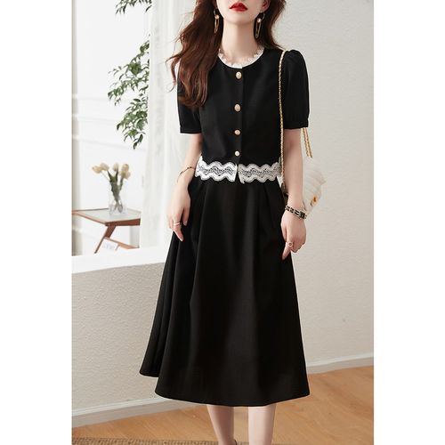 GPbNY 简美优雅 搭配不用愁!优雅蕾丝边拼接撞色显瘦半身qun两件