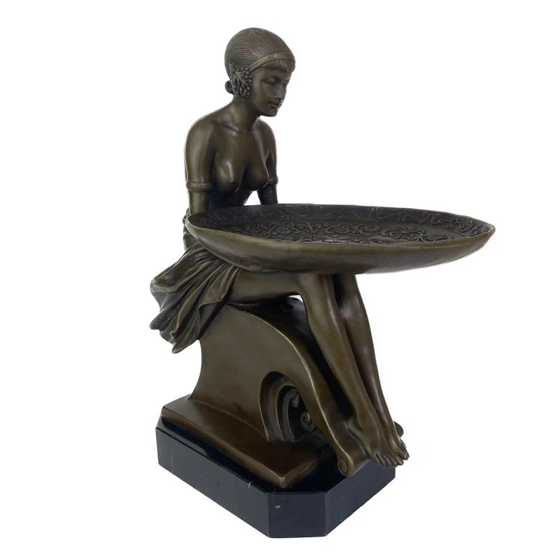铜雕塑托盘女士果盘接待台铜像摆件鞋柜玄关展示酒柜钥匙名片收纳