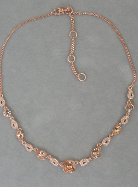 极速G 铜镀金 香槟色 水晶宝石 镶嵌 短款  项链