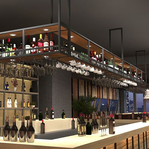 定制吧台酒架悬挂酒柜置物架餐厅红酒杯架倒挂工业风酒吧吊架清吧