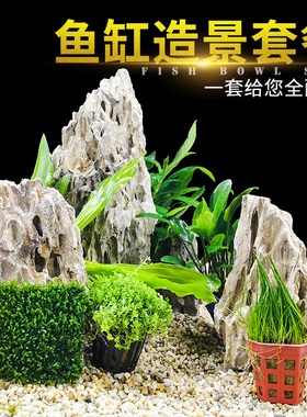 鱼缸水草造景套餐天然假山松皮石全套天然草缸真植物装饰生态布景