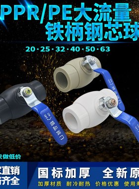 加厚大流量PPR钢芯铁手柄球阀 PE黑色水管铁柄热熔球阀 PPR开关阀