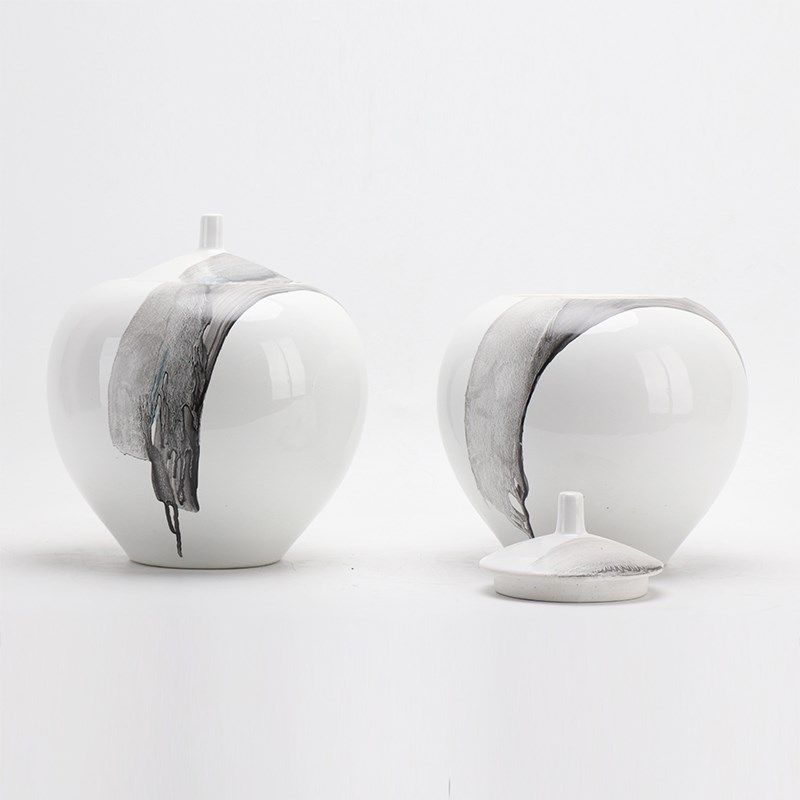 现代新中式创意手绘陶瓷储物罐摆件玄关样板房客厅电视柜酒柜摆设