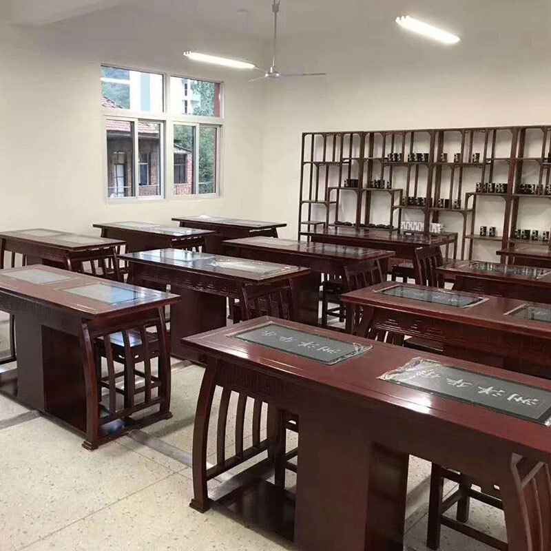实木书法桌临摹桌椅厂家 学校数字教室投影桌 培训班榆木国学课桌