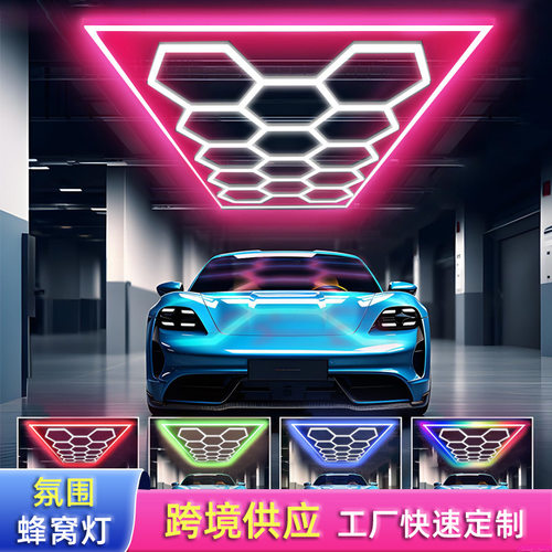 六边形蜂窝灯LEDRGB车库超市洗车灯LED灯三防灯灯具超亮美容店