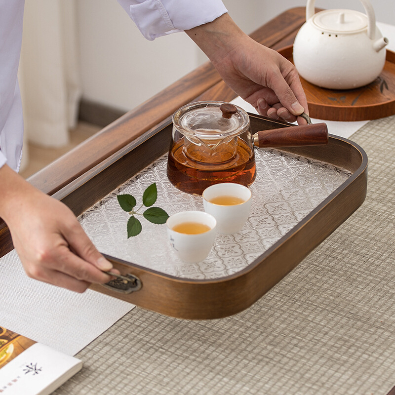 茶杯托盘竹木质长方圆形日式北欧家用餐厅酒店放茶具台干泡茶盘子
