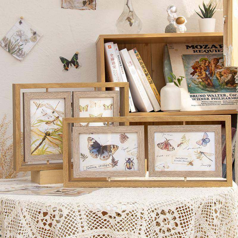 创意欧式寸木质双面旋转相框摆台高级感连体相架多张组合照片框