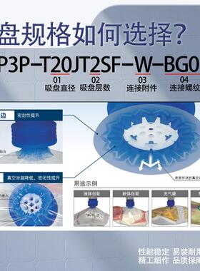 工业注塑机开袋硅胶真空吸盘ZPP-T20JT5SF-AG01多层包装袋吸盘