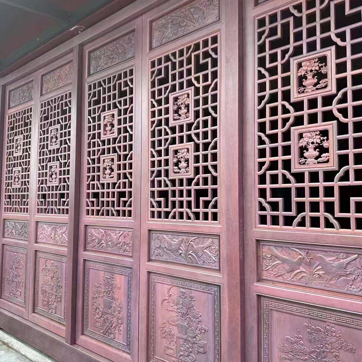 新中式实木花格橡木红木镂空仿古门窗复古松木格栅入户实木门窗