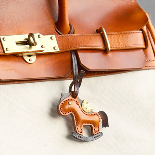 复古时尚元宝【马上有钱】牛皮挂件车内挂饰包包挂件真皮手工礼物