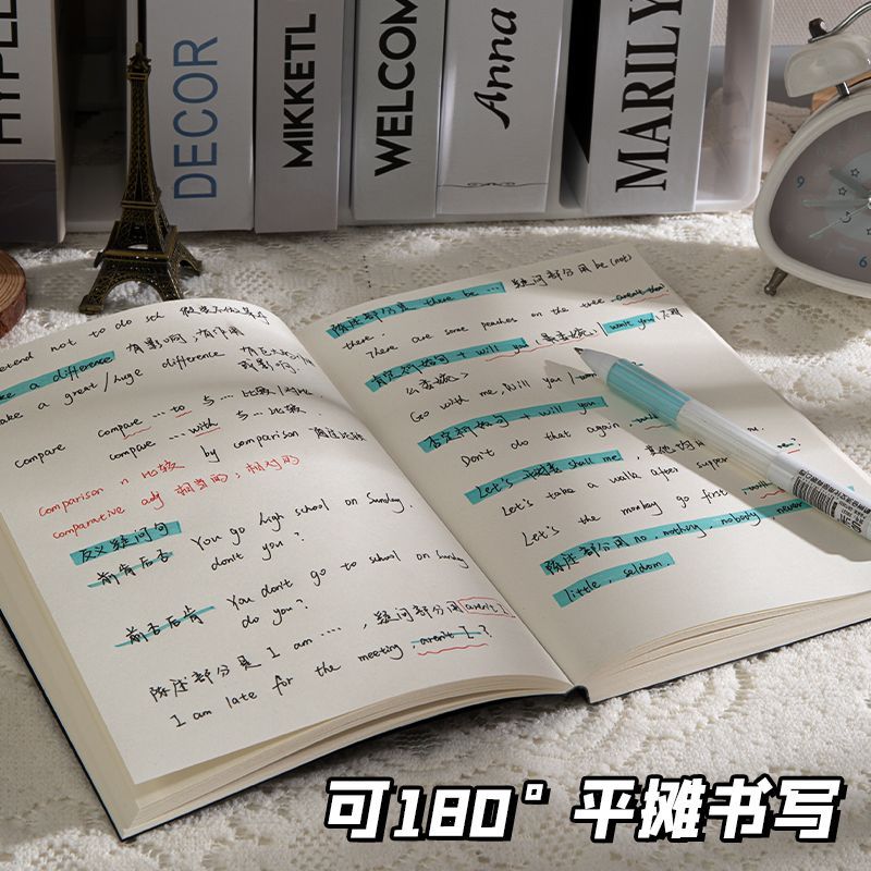 A5空白笔记本黑色复古ins风手账考试备考方格记事本学生考研横线