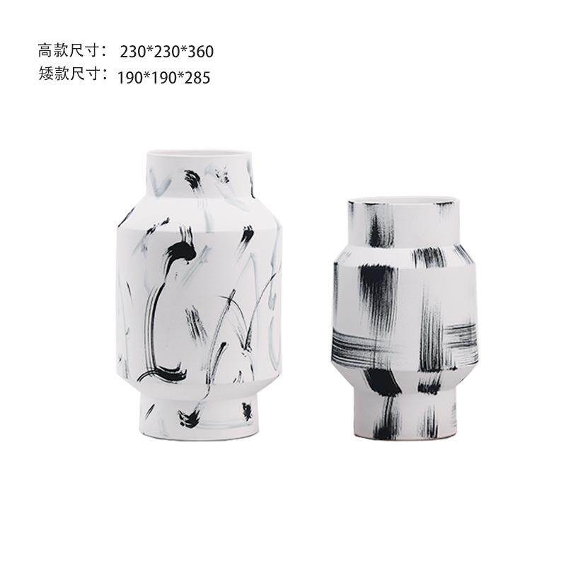 现代新中式手绘陶瓷黑白水墨花瓶工业陶瓷