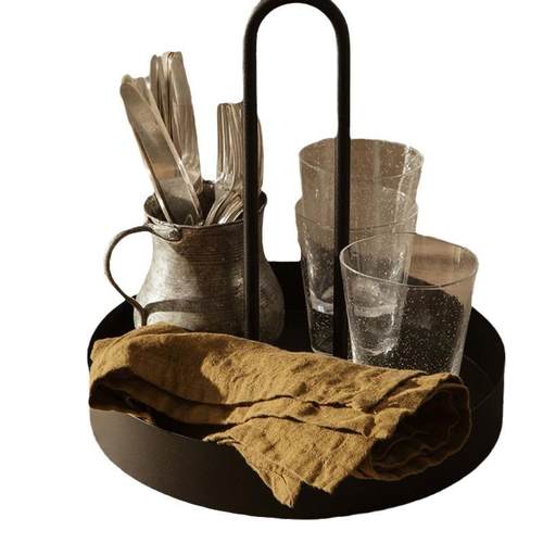 北欧风现代简约金属提手托盘水果盘圆盘餐厅客厅桌面茶几软装饰品