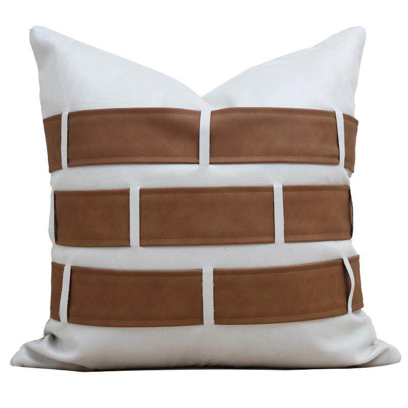 厂货直供棕色PU皮革编织抱枕系列高级感沙发背靠垫抱枕靠枕套