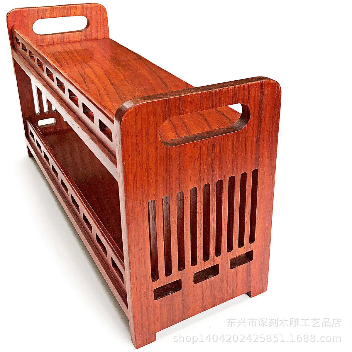 红梨功博物古架中式双EKA层茶具收纳架花紫砂壶茶壶茶叶置架夫茶