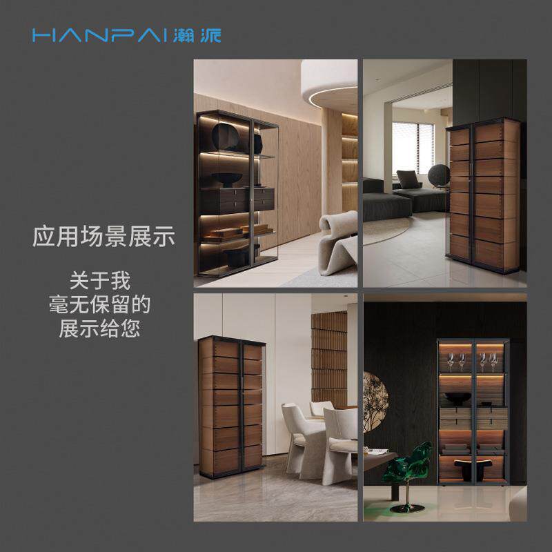 意式轻奢双开门玻璃飞机柜七斗柜高档别墅红酒展示柜实木收纳柜子