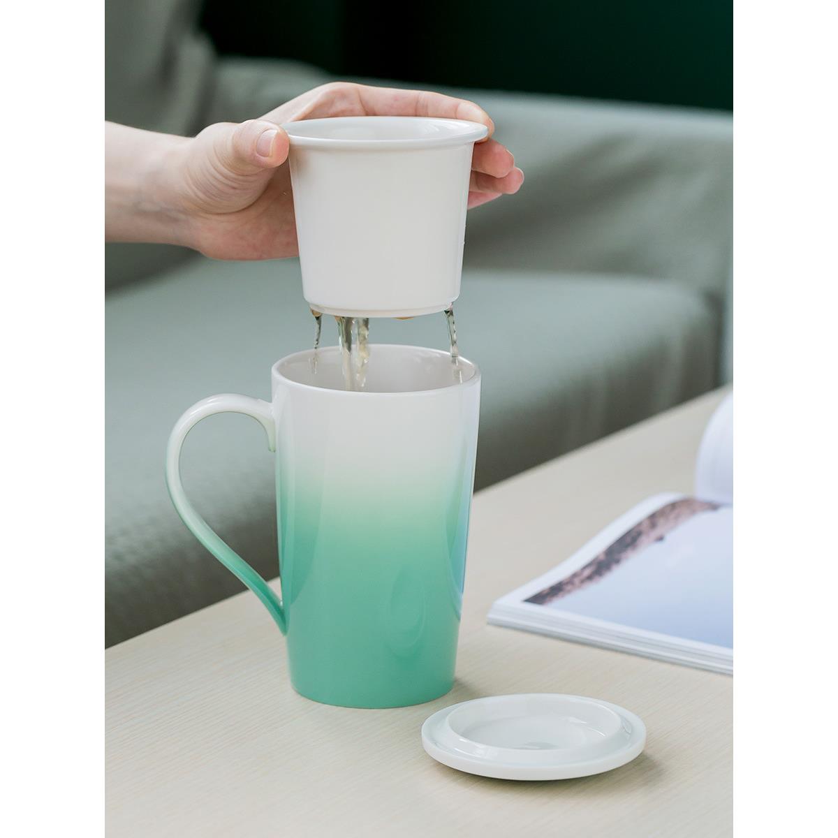 BZ7大量陶瓷泡茶杯W带盖过滤茶水分离茶花茶飘逸杯F76SS7M6办公喝