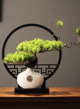 迎客松仿真盆景造景摆件茶桌禅意客厅装饰品屏风隔断微景观办公室