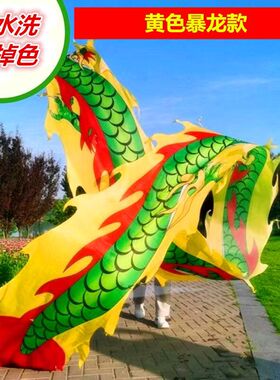 新款广场健身舞龙彩带条彩绸印花一体可水洗成人中老年舞龙道具