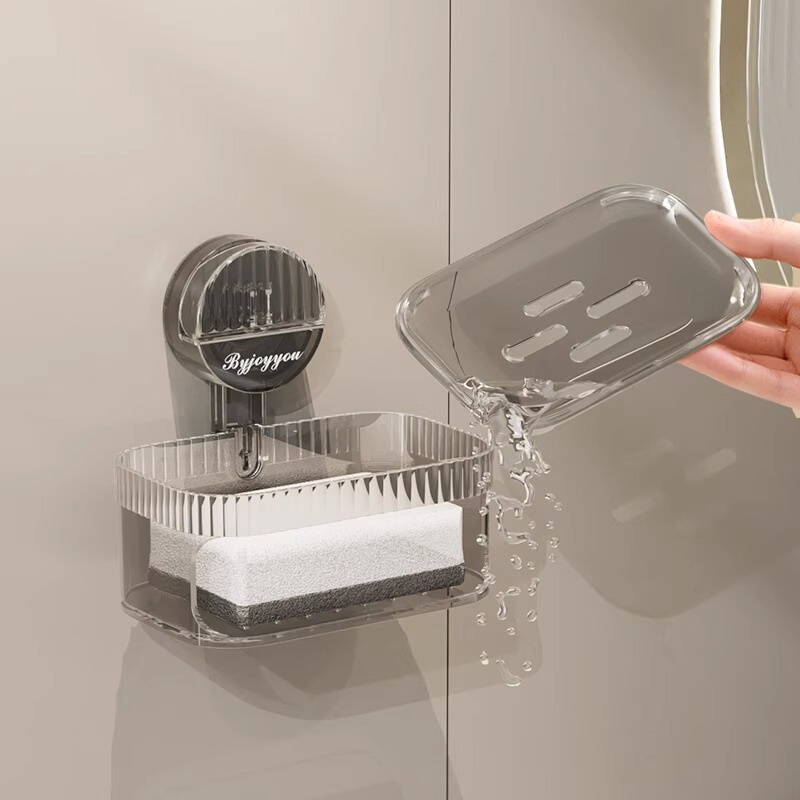。吸盘肥皂盒免打孔壁挂式浴室家用卫生间置物架双层海绵沥水香皂