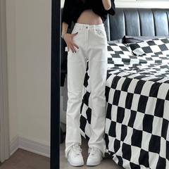 9002up高街直筒修身白色裤子男美式微喇牛仔裤潮牌加长高个子长裤