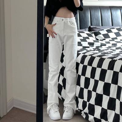 9002up高街直筒修身白色裤子男美式微喇牛仔裤潮牌加长高个子长裤