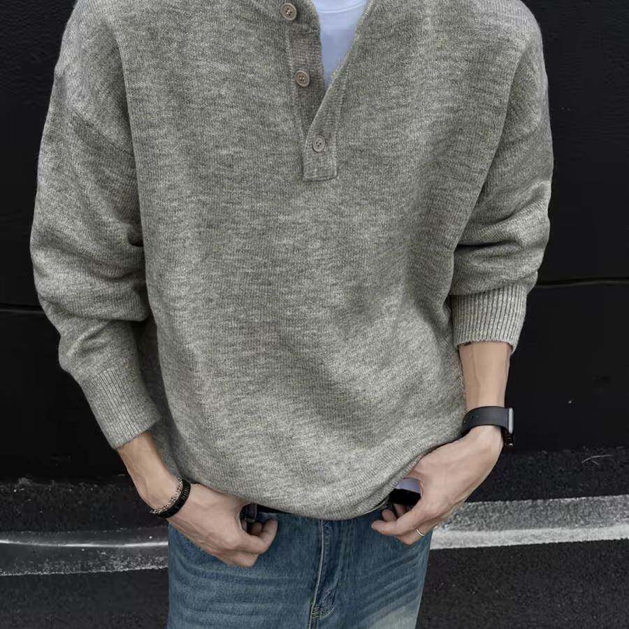 美式痞帅亨利领毛衣男2024新款秋冬季慵懒感老钱风针织衫线衣外套