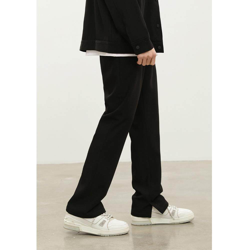 秋季内侧开衩松紧腰微喇叭垂感休闲直筒百搭西装裤纯色宽松西裤男