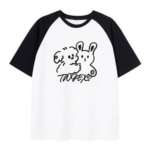 【黄明昊主理】TWOEX2小兔撞色插肩袖t恤索罗娜凉感宽松休闲tee