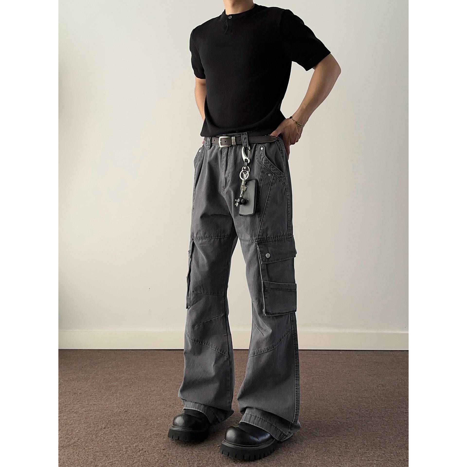 Mkclot美国覆古灰色靴型工装裤多瓣口袋裤休闲宽松直Vibe裤