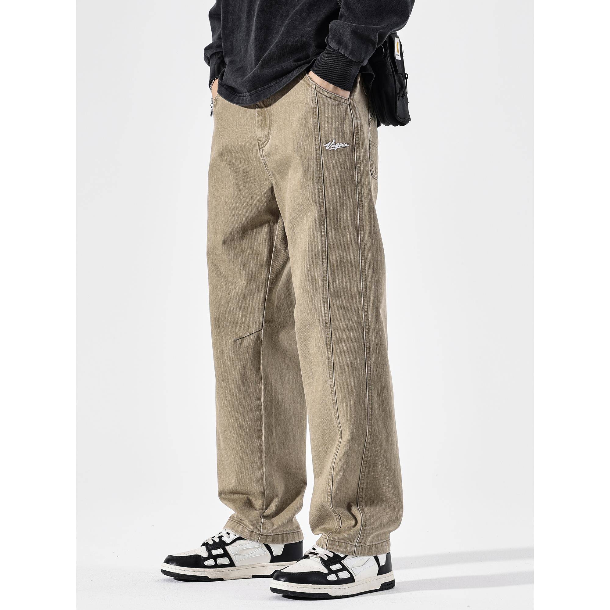 August重磅直筒工装休闲裤男款美式覆古宽松阔腿长裤子男秋冬新款