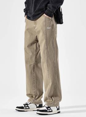 August重磅直筒工装休闲裤男款美式覆古宽松阔腿长裤子男秋冬新款