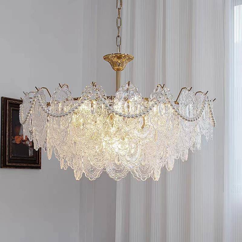 法式轻奢吊灯客厅灯现代简约卧室餐厅灯具网红款树叶玻璃LED吊灯