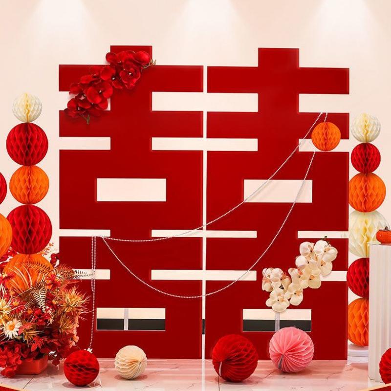 新中式结婚摆件立体喜结婚立柱大喜字KT版落地帖家居订婚kt板