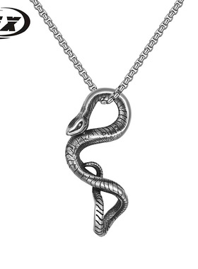 生肖蛇巳巳如意钛钢饰品蛇形项链男士个性时尚复古蛇吊坠毛衣链