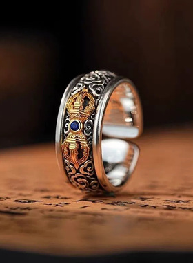 金刚杵戒指男银色复古旧藏式创意开口指环创意设计高级感精致文艺